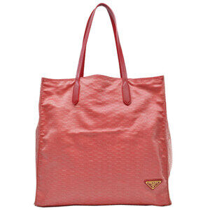 Prada Triangle Logo Red Canvas Leather Tote Shoulder Bag Classic